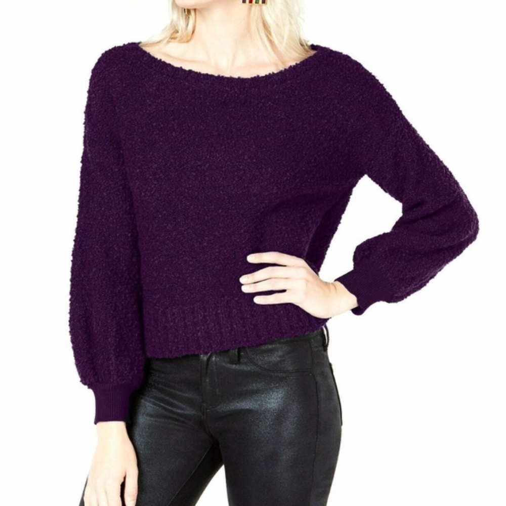 NWT Bar III Bishop-Sleeve Fuzzy Textured Sweater